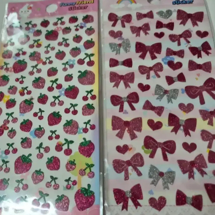 [BUNJANG] Bling Bling Strawberry and Ribbon Stickers / 2장일괄)딸기,리본 블링블링 스티커