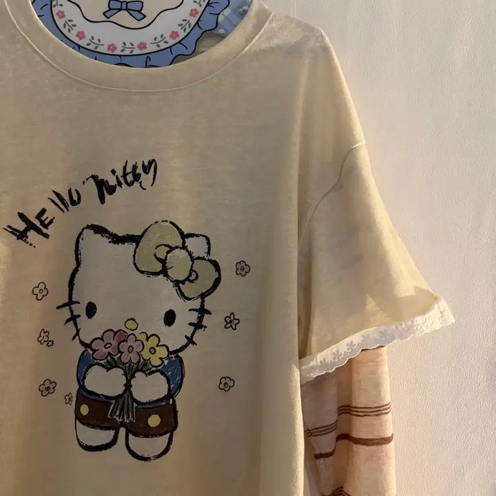 [BUNJANG] Kitty Lace Vintage Two-Piece Set / 키티 레이스 긴팔 투피스 빈티지