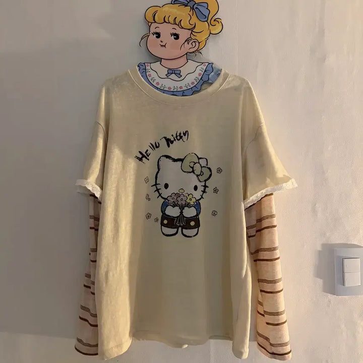 [BUNJANG] Kitty Lace Vintage Two-Piece Set / 키티 레이스 긴팔 투피스 빈티지