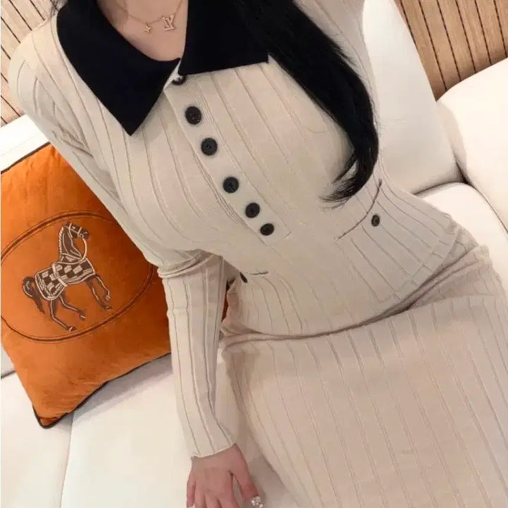 [BUNJANG] 배색카라 롱 원피스 / 배색카라 롱 원피스