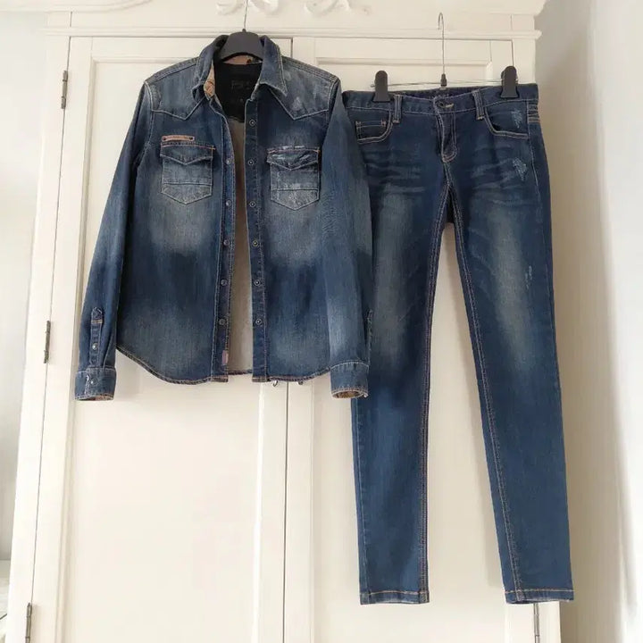 [BUNJANG] Buckaroo &amp; Tankers Indigo Denim Shirt and Pants Set / 상태최상)버커루셔츠+탱커스바지 시스템시슬리오즈세컨지컷보브sjsj미샤온앤온