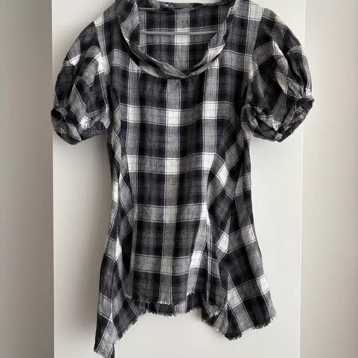 [BUNJANG] Isabel Marant Linen Checkered Blouse / 이자벨마랑 퍼프소매 언발 체크 린넨 블라우스 0