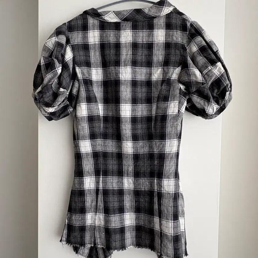 [BUNJANG] Isabel Marant Linen Checkered Blouse / 이자벨마랑 퍼프소매 언발 체크 린넨 블라우스 0