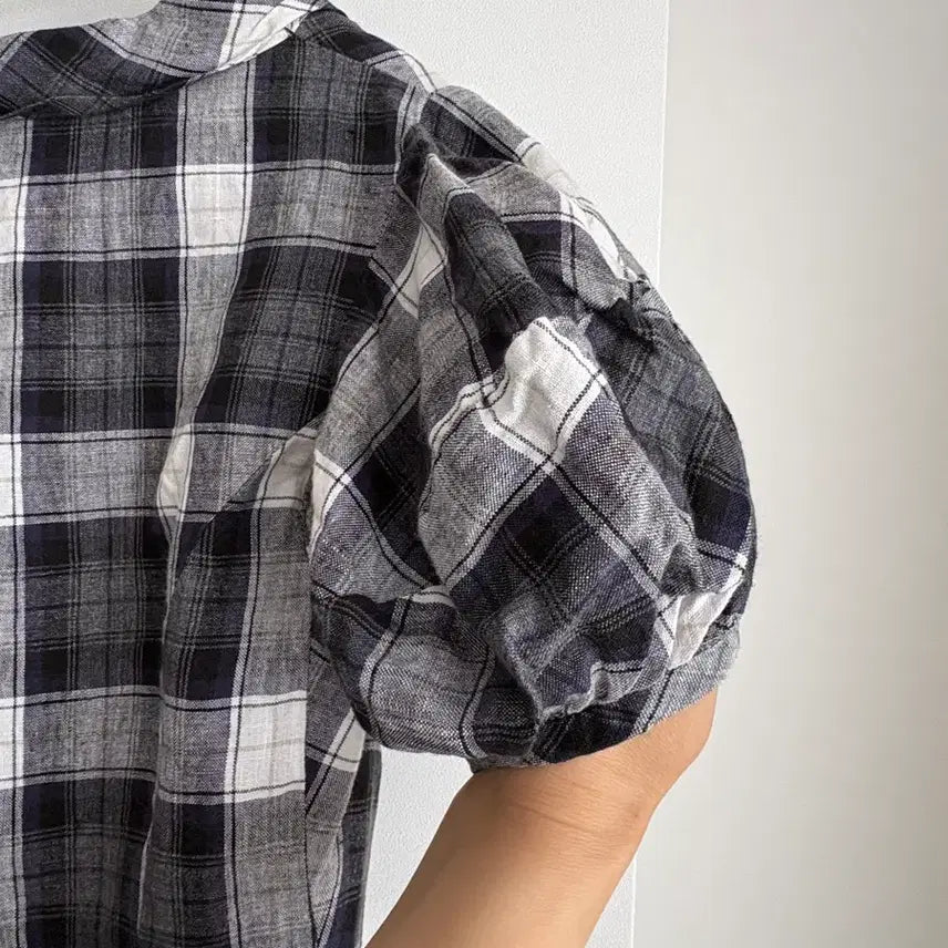 [BUNJANG] Isabel Marant Linen Checkered Blouse / 이자벨마랑 퍼프소매 언발 체크 린넨 블라우스 0