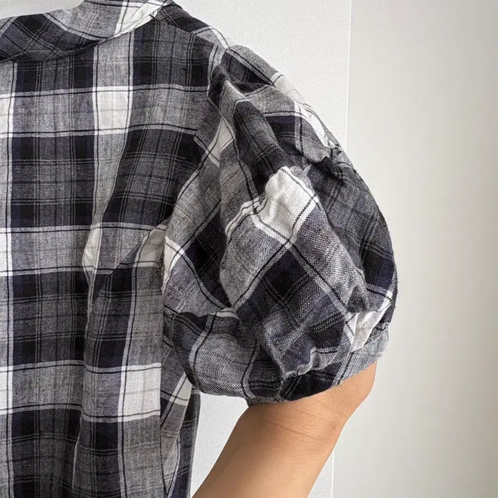 [BUNJANG] Isabel Marant Linen Checkered Blouse / 이자벨마랑 퍼프소매 언발 체크 린넨 블라우스 0