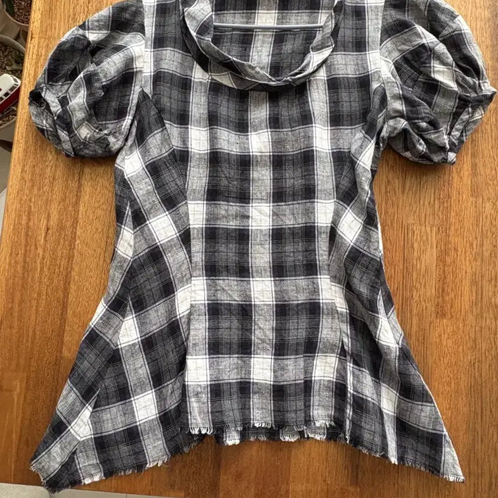 [BUNJANG] Isabel Marant Linen Checkered Blouse / 이자벨마랑 퍼프소매 언발 체크 린넨 블라우스 0
