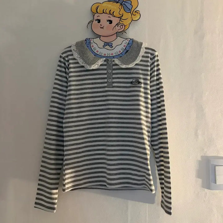[SOLD OUT] 키티 자수 레이스 카타 긴팔티 빈티지