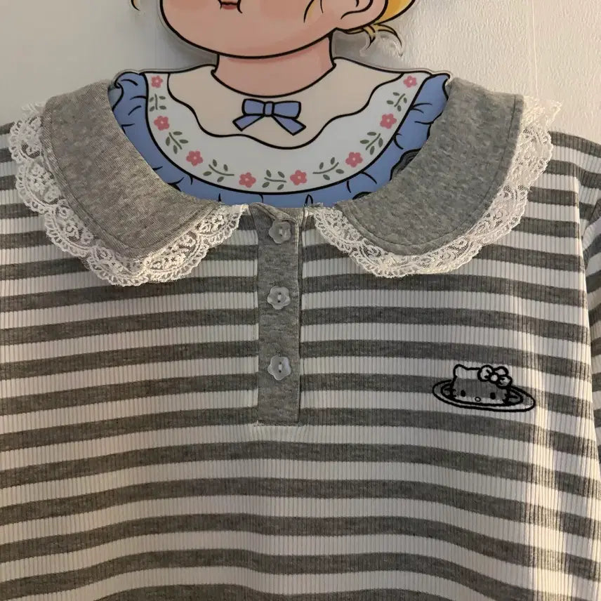 [SOLD OUT] 키티 자수 레이스 카타 긴팔티 빈티지
