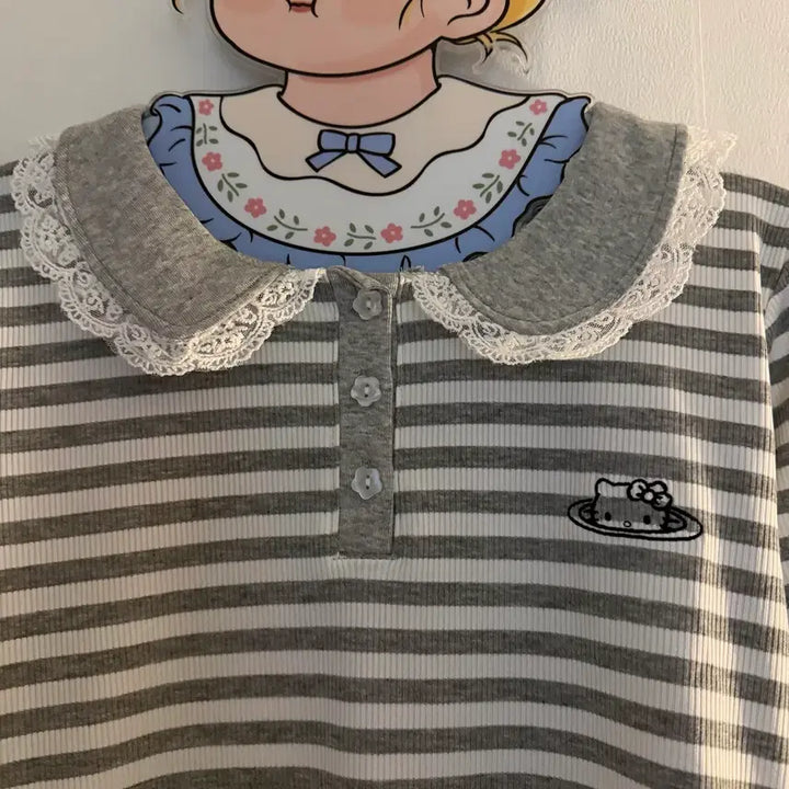 [SOLD OUT] 키티 자수 레이스 카타 긴팔티 빈티지