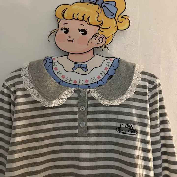 [SOLD OUT] 키티 자수 레이스 카타 긴팔티 빈티지