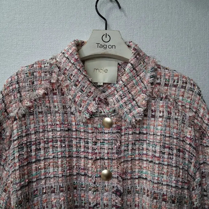 [BUNJANG] Maje Tweed Jacket Pink Gold Button / 마쥬 트위드 자켓 핑크 금장버튼55
