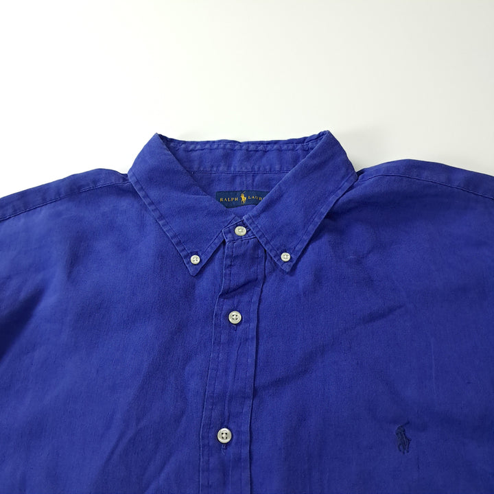 [SOLD OUT] CK314 2XLT 폴로 90s 린넨 로열블루 반팔 셔츠 남방