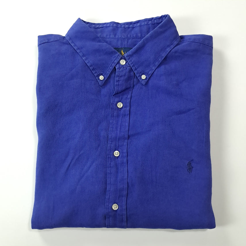 [SOLD OUT] CK314 2XLT 폴로 90s 린넨 로열블루 반팔 셔츠 남방