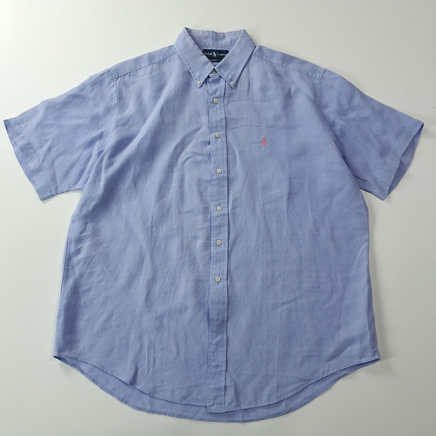[BUNJANG] Polo Ralph Lauren Linen Shirt - Sky Blue / CK316 XL 폴로 00s 린넨 핑크포니 스카이블루 반팔 셔츠 남방