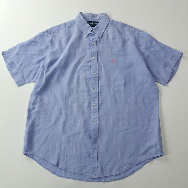 [BUNJANG] Polo Ralph Lauren Linen Shirt - Sky Blue / CK316 XL 폴로 00s 린넨 핑크포니 스카이블루 반팔 셔츠 남방