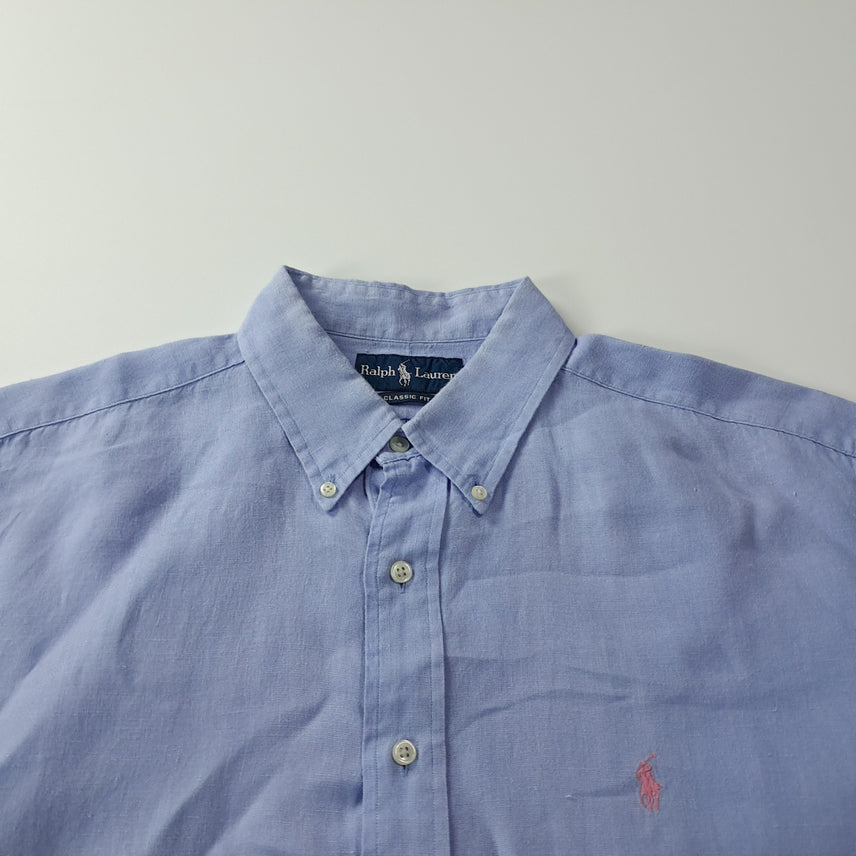 [BUNJANG] Polo Ralph Lauren Linen Shirt - Sky Blue / CK316 XL 폴로 00s 린넨 핑크포니 스카이블루 반팔 셔츠 남방