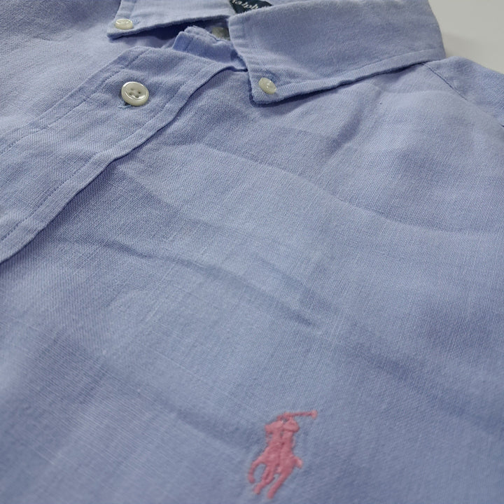 [BUNJANG] Polo Ralph Lauren Linen Shirt - Sky Blue / CK316 XL 폴로 00s 린넨 핑크포니 스카이블루 반팔 셔츠 남방