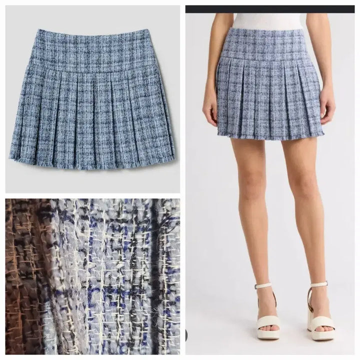 [SOLD OUT] 앨리스앤올리비아 에밀리 박스 플리츠 미니 스커트 (Blue Multi)