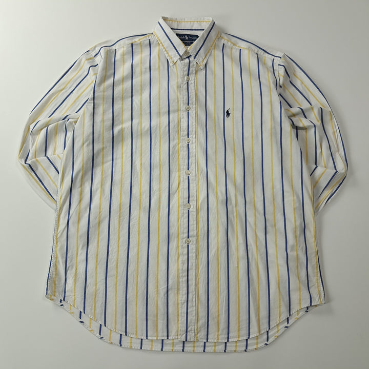 [BUNJANG] CK321 L 폴로 90s 올드스쿨 네이비 옐로우 스트라이프 셔츠 남방 / CK321 L 폴로 90s 올드스쿨 네이비 옐로우 스트라이프 셔츠 남방