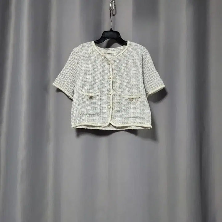 [BUNJANG] Tweed Short-Sleeve Jacket (Blue + Beige Check) / 트위드 반팔 자켓 (블루 +베이지 체크)