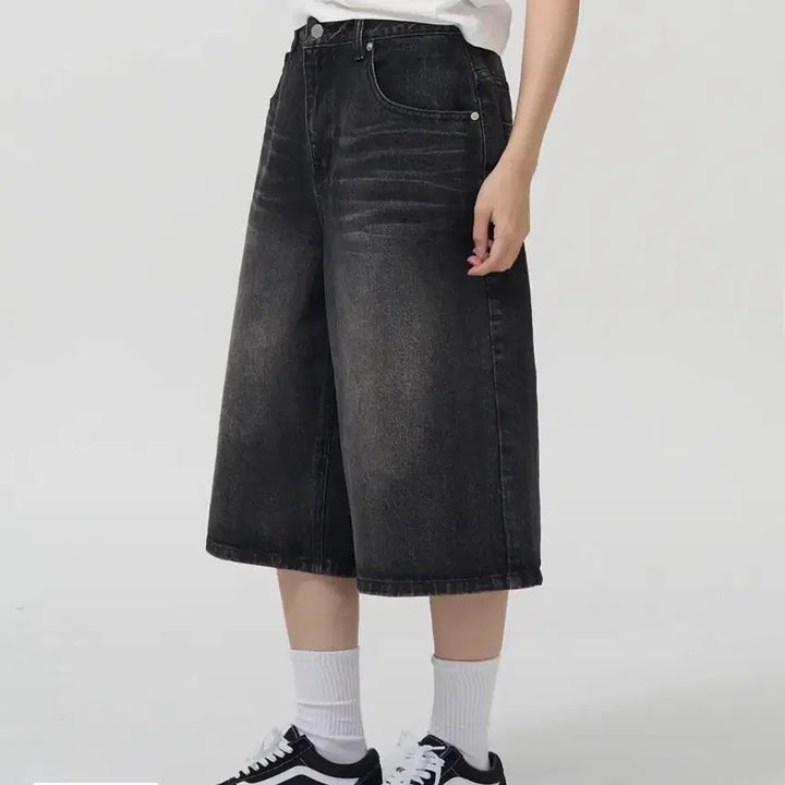[BUNJANG] Topi Denim Bermuda Pants - Black, Blue (Size M) / 토피 데님 버뮤다 팬츠 흑청, 블루 m사이즈