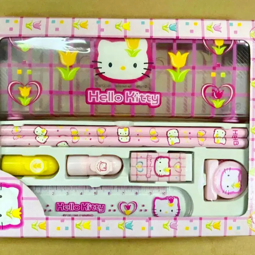 [BUNJANG] Tulip Kitty Stationery Set / 튤립 키티 문구 세트, 튤립 키티 집게, 키티 필통