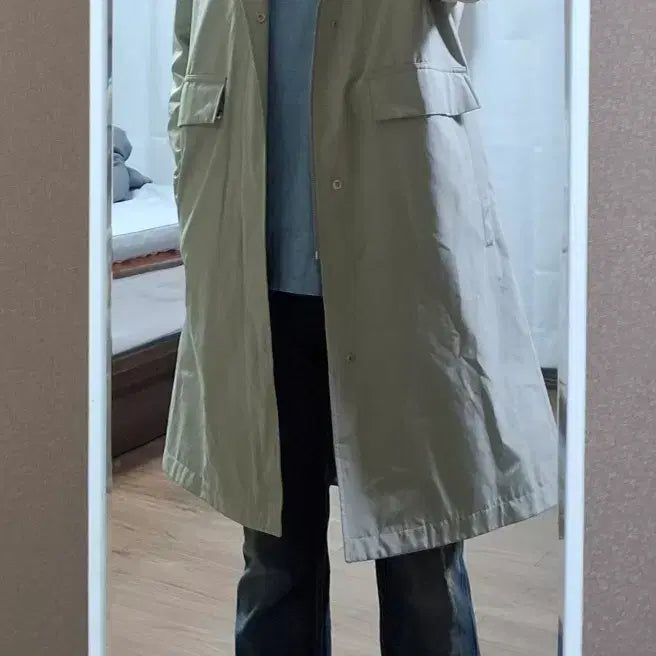 [BUNJANG] ANDZ Beige Hooded Trench Coat / 새상품) ANDZ 베이지 세미 오버 후드