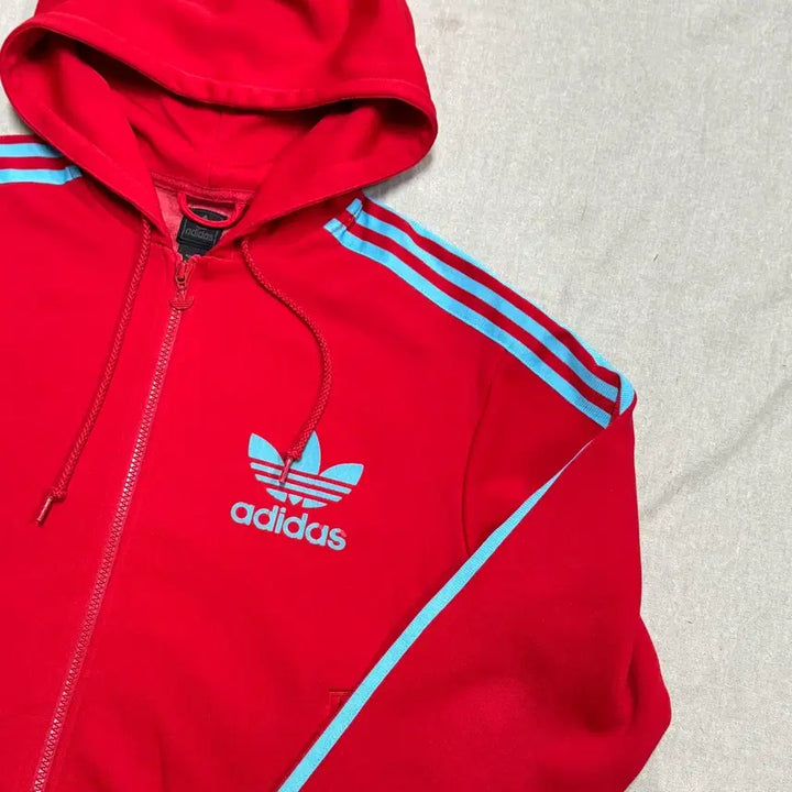 [BUNJANG] Adidas Red Sora Color-Block Track Jacket Hoodie Size 100 / 아디다스 레드 소라 배색 져지 후드집업 100