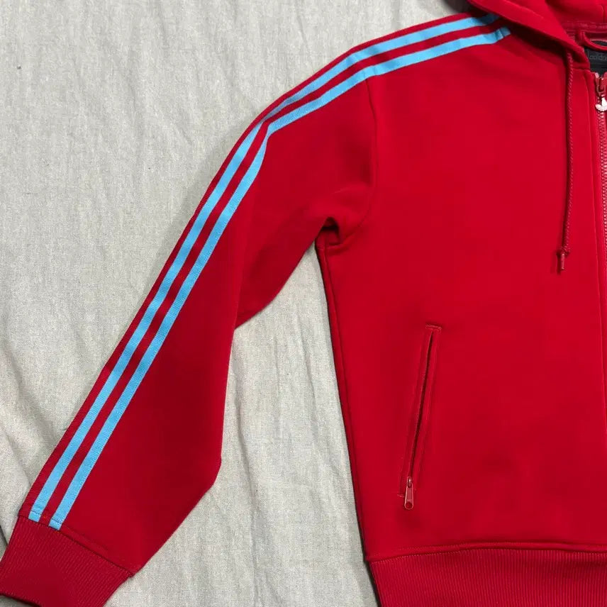 [BUNJANG] Adidas Red Sora Color-Block Track Jacket Hoodie Size 100 / 아디다스 레드 소라 배색 져지 후드집업 100