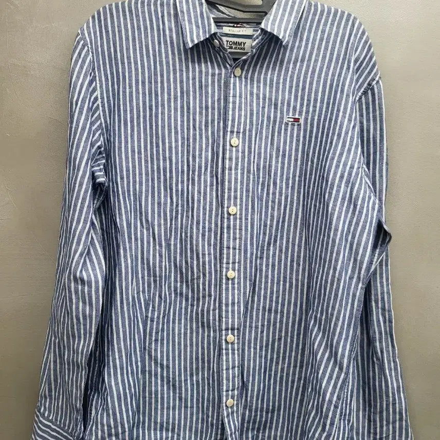 [BUNJANG] Tommy Hilfiger Blue Striped Long Sleeve Shirt / 타미진스 블루 스트라이프 긴팔 셔츠 가슴50 기장70