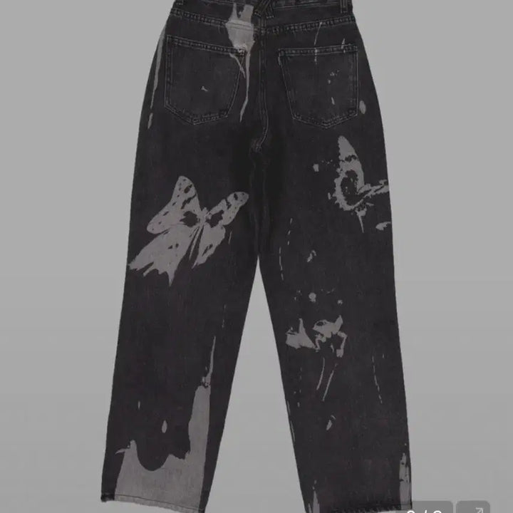 [BUNJANG] Nasty Fancy Club Butterfly Bleach Custom Wide Denim Pants / 나비 블리치 커스텀 무드 흑청 와이드 데님 팬츠