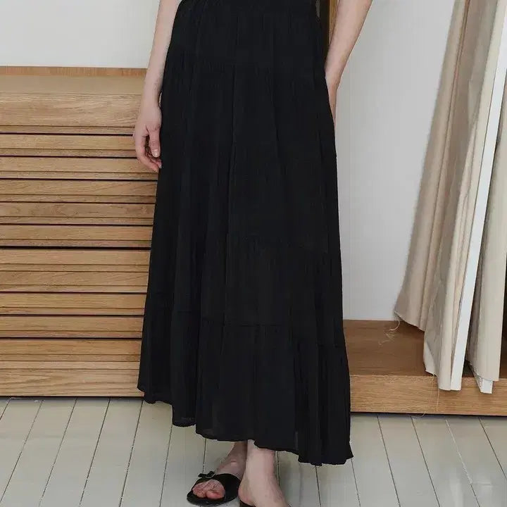 [BUNJANG] Minimum Everyday Tiered Ruffle Long Skirt - Black / 미니멈에브리데이 티어드 캉캉 롱스커트 블랙