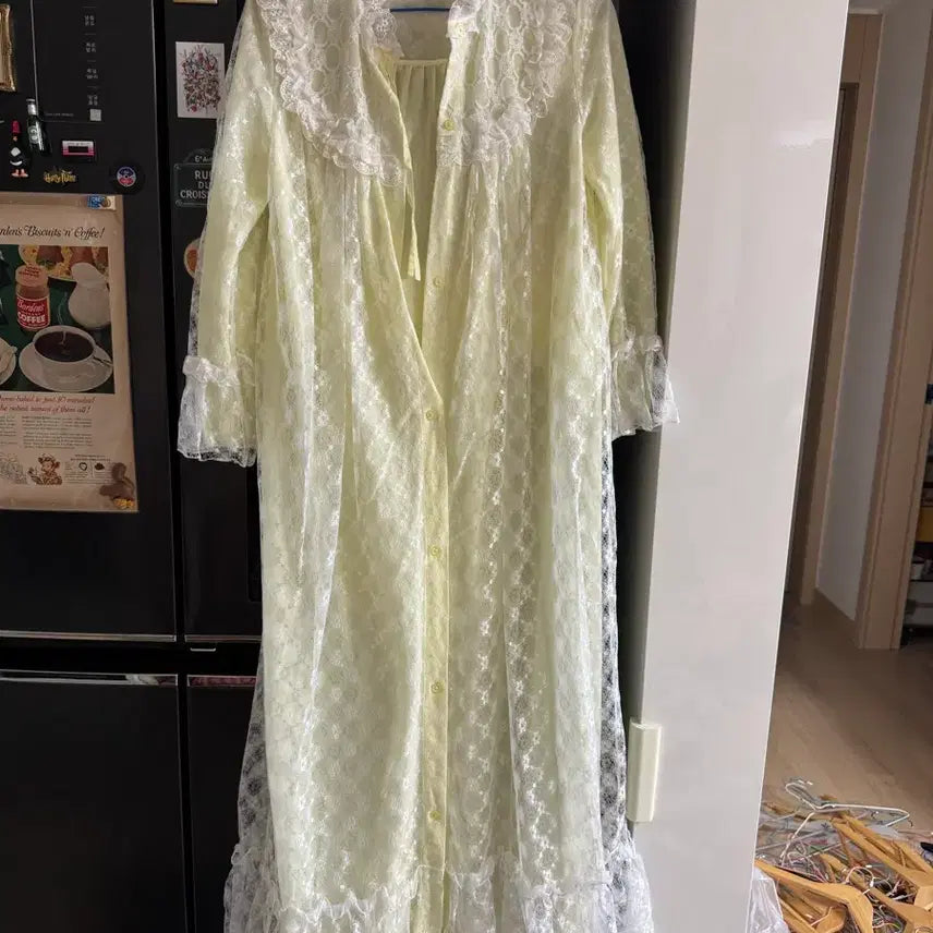 [BUNJANG] Vintage Lace Long Dress - Lemon Hue / 빈티지 레이스 롱 원피스 레몬색감