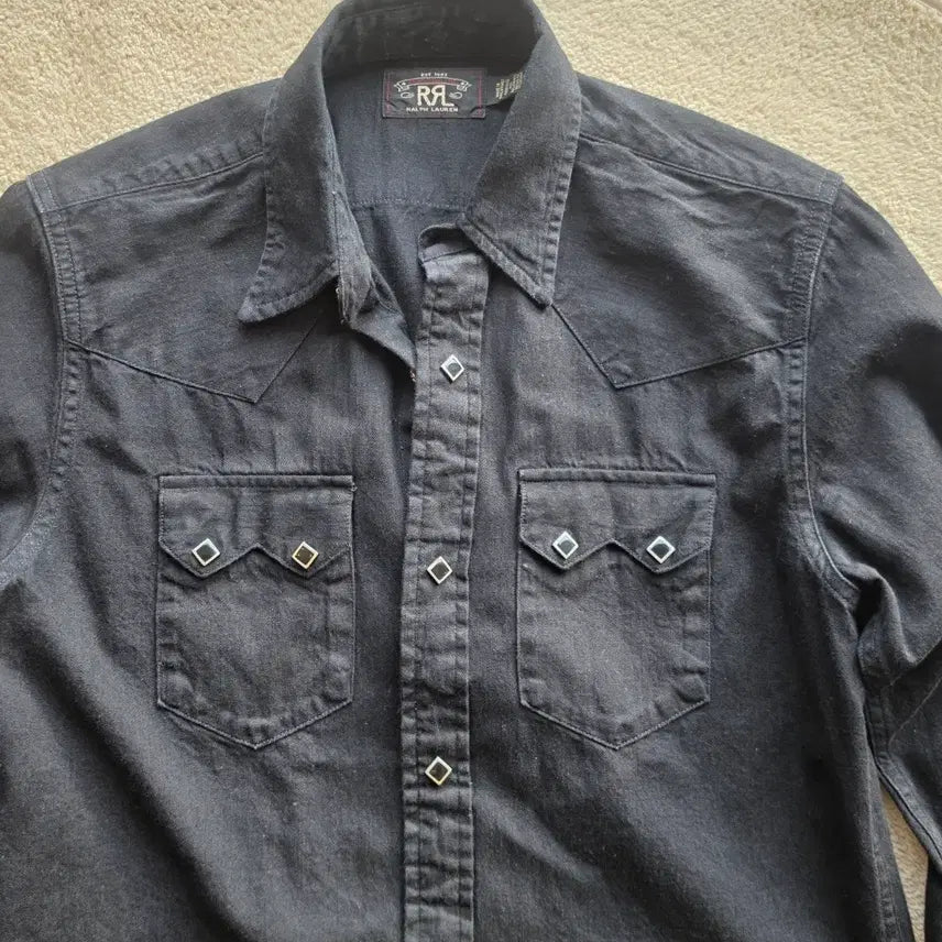 [SOLD OUT] rrl 더블알엘 슬림핏 웨스턴 셔츠 데님 블랙 m 사이즈