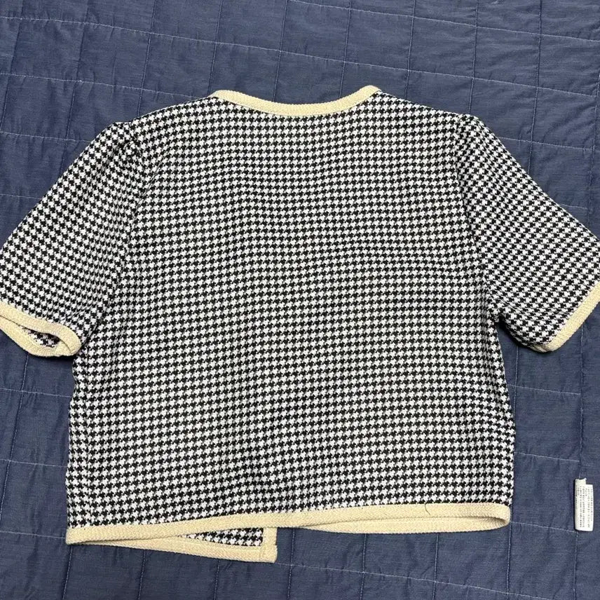 [BUNJANG] Houndstooth Pattern Short Sleeve Cardigan / 하운드투스 패턴 반팔 가디건