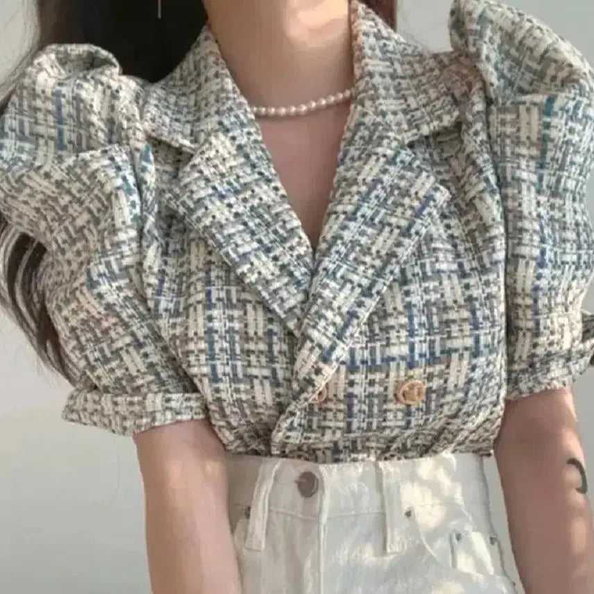 [BUNJANG] Tweed Puff Short Sleeve Jacket / 트위드 퍼프 반팔 자켓