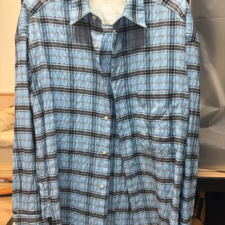 [BUNJANG] Meme The Wardrobe Blue Check Long Sleeve Shirt / 밈더워드로브 블루 체크 셔츠 남방 긴팔 3사이즈