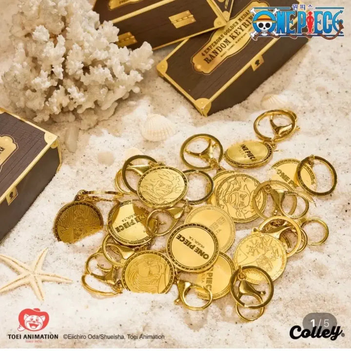 [BUNJANG] One Piece Gold Coin Medal Keyring Set - Luffy, Shanks, Buggy, Blackbeard / 원피스 골드 메달 키링 풀셋 루피 샹크스 버기 검은수염