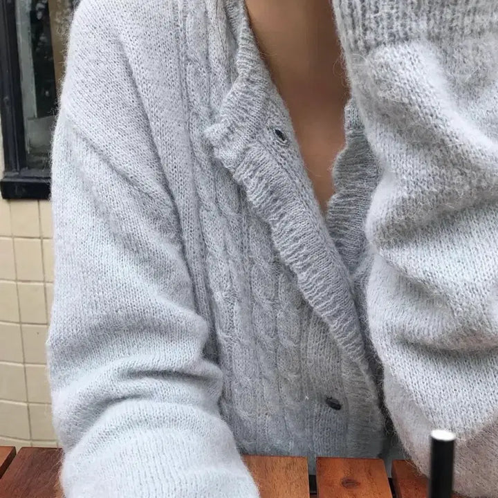 [BUNJANG] Overtake Morning Cable Knit Cardigan - Sora Gray / 새상품)오버테이크 모닝 꽈배기 가디건 소라그레이 판매