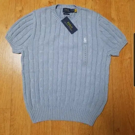 [BUNJANG] Polo Ralph Lauren Cable Knit Sky Blue Short Sleeve Sweater / 신형,정품,새옷)폴로랄프로렌 꽈배기 케이블 하늘색 반팔 니트,55~66