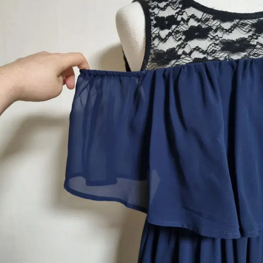 [BUNJANG] Off-the-Shoulder Chiffon Navy Long Dress / L20오프숄더 쉬폰네이비롱원피스