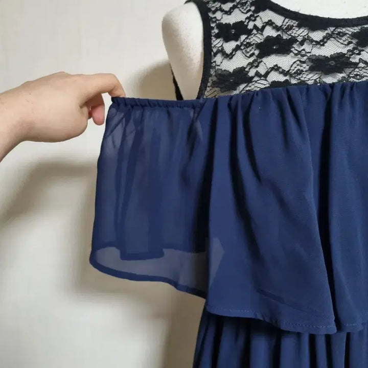 [BUNJANG] Off-the-Shoulder Chiffon Navy Long Dress / L20오프숄더 쉬폰네이비롱원피스