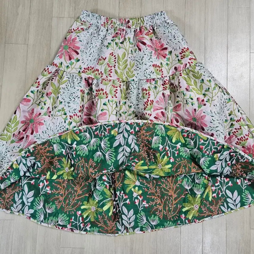 [BUNJANG] Floral Jacquard A-line Flare Long Skirt / 들꽃나염 자가드 아방핏 플레어 롱스커트 FREE