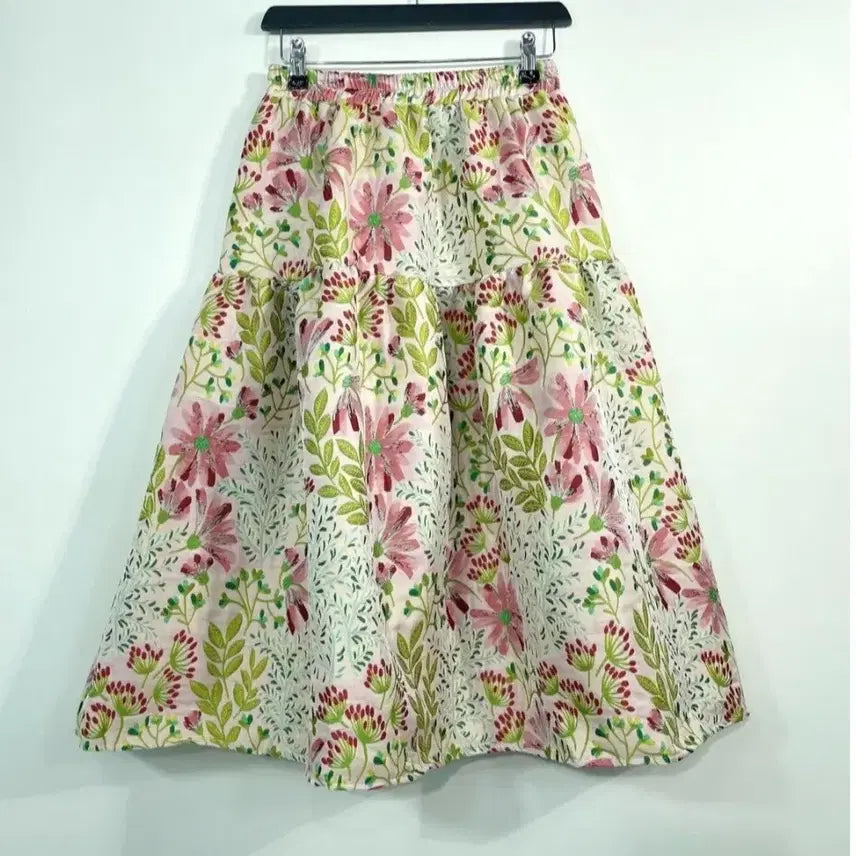 [BUNJANG] Floral Jacquard A-line Flare Long Skirt / 들꽃나염 자가드 아방핏 플레어 롱스커트 FREE