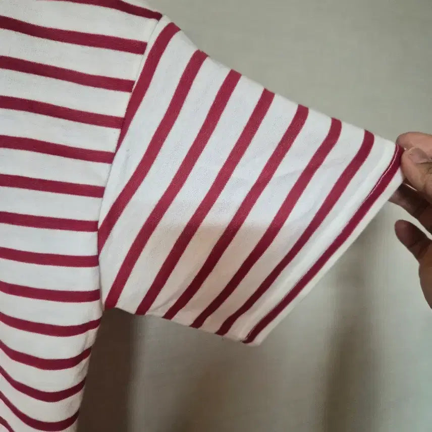 [BUNJANG] Striped T-Shirt with Smile Patch / 단가라 반팔 티셔츠 스마일 패치