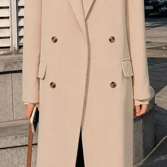 [BUNJANG] Beige Double-Button Long Coat / 베이지색 더블 버튼 롱 코트