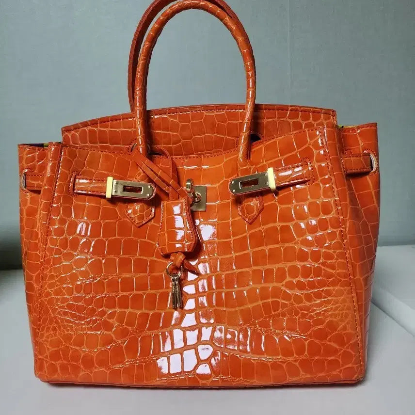 [BUNJANG] Orange Crocodile Pattern Tote Bag / 오렌지 크로커다일 토트백 스타일 가방