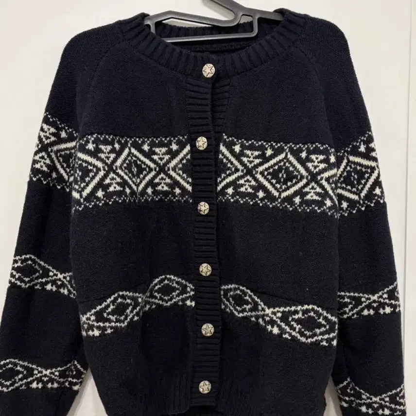 [BUNJANG] Navy Snowflake Knit Cardigan / 네이비 눈꽃송이 니트가디건