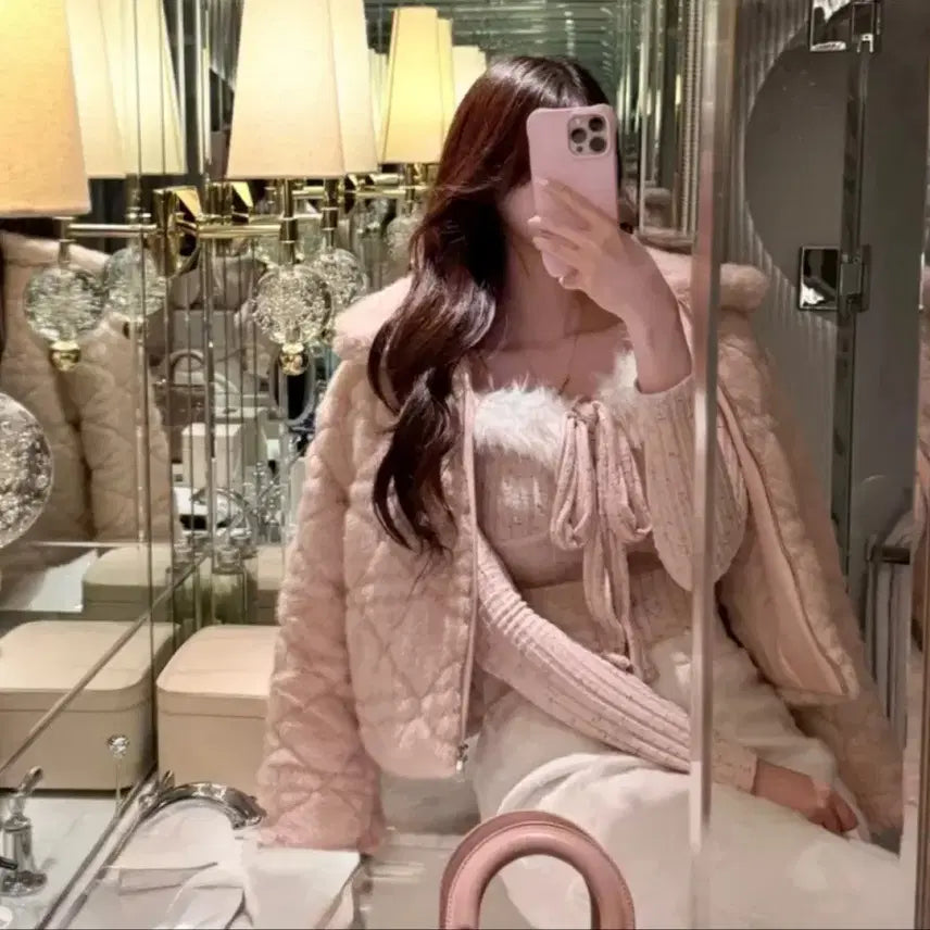 [BUNJANG] Diamond Quilting Fur Jacket / 다이아 퀄팅 퍼 자켓