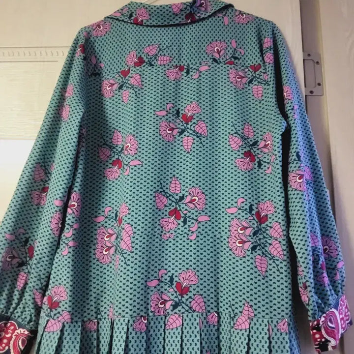 [BUNJANG] Floral Shirred Long Dress / 셔츠형 셔링 롱원피스